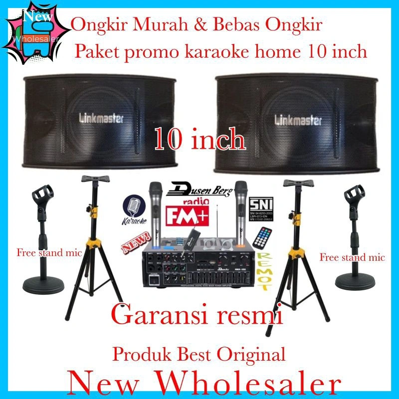 paket karaoke sound system linkmaster 10 inch amplifier wireless microphone original garansi