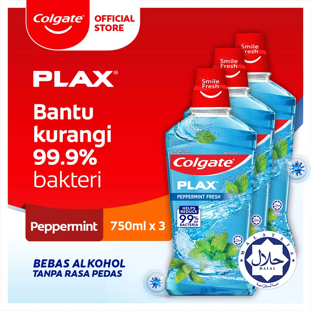 Colgate Plax Mouthwash Peppermint 750ml - Obat Kumur (3pcs)