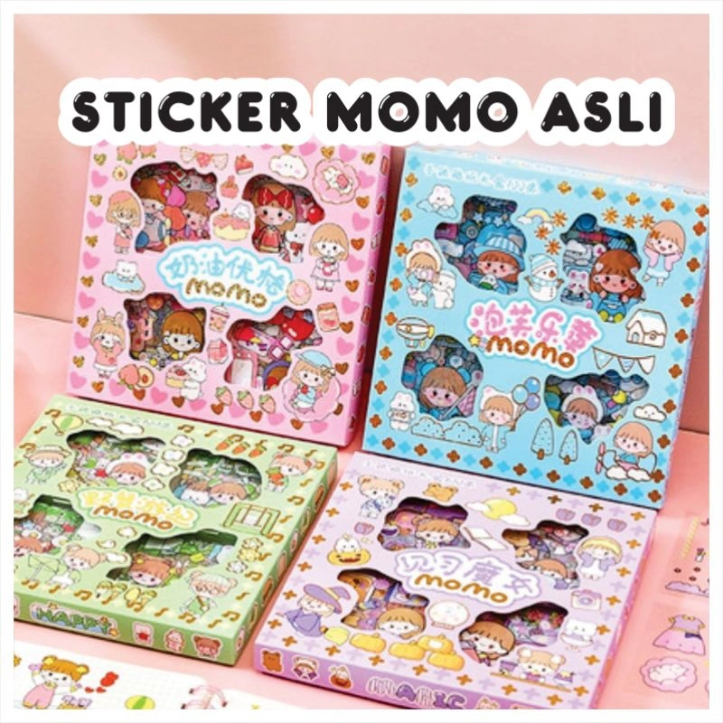 Stiker Momo  isi 100 Lembar 4 Warna Dapat Box | Sticker Waterproof Korea Tumbler Aesthetic Cute Lucu