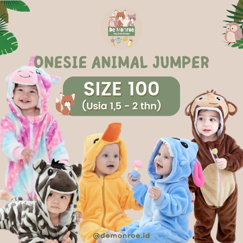 Size 100 ( 18-24 Bulan ) GROSIR MURAH De Monroe Baju Bayi dan Anak Baju Tidur Kostum Bayi Binatang Jumper Animal Romper Onesie Cewek Cowok Harimau dll