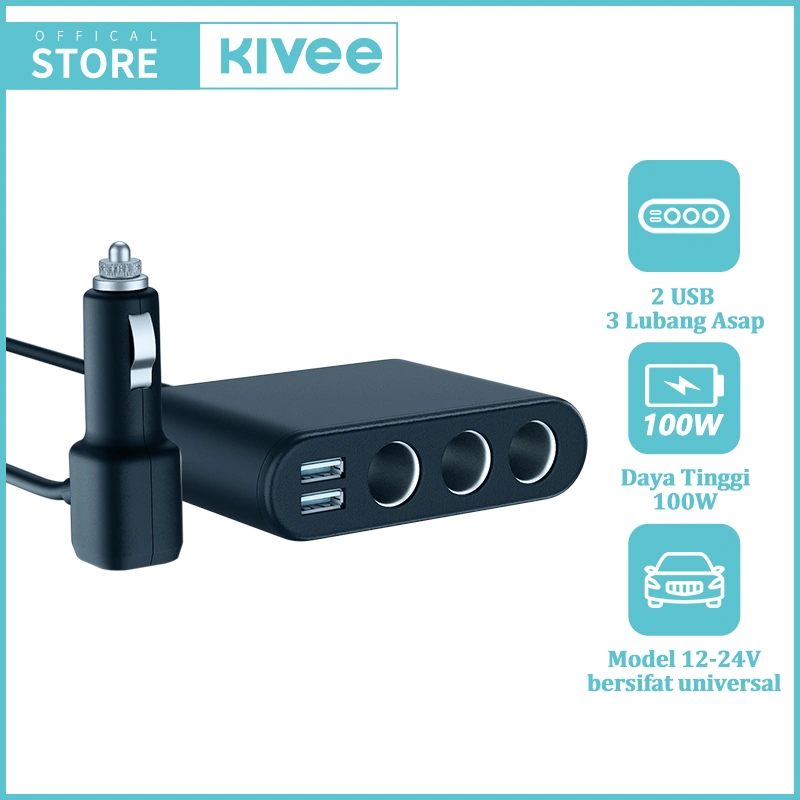 (HOT)KIVEE Car Charger Mobil fast charging 100W KV-UT87 5-in-1 Multifungsi Colokan Mobil aksesoris