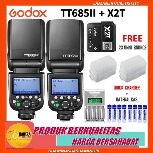 Paket Speedlite Flash Godox TT685 II TT685II + Trigger X2T for Canon/Nikon/Sony/Fuji