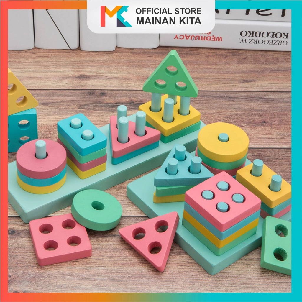 MK104 Mainan Puzzle Anak Kayu Edukasi Montessori - Mainan Kayu Edukasi Bayi Matching Shape Sorter Wooden Toys