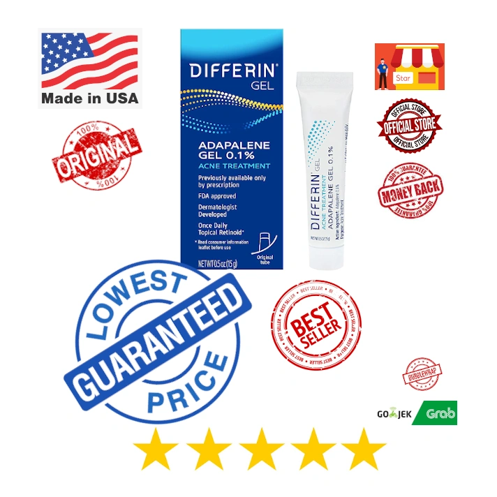 Differin Acne Treatment Gel 15 gram USA | 0.1% Adapalene | Krim Obat Jerawat | Cream | Tube | Diferin