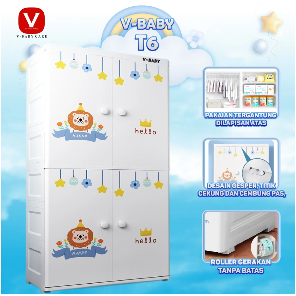 V-BABY CARE - Lemari Pakaian Anak 65CM / Lemari bayi Plastik / Plastic Storage Cabinet Lemari  T6