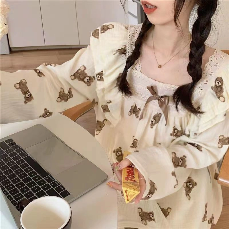 HANNIE PIYAMA WANITA BAJU TIDUR LENGAN PENJANG CELANA PANJANG WANITA SLEEPWEAR PAKAIAN TIDUR REMAJA ANAK TANGGUNG ANAK GADIS WANITA MODEL KOREA KOREAN STYLE GAUN TIDUR FEMINIM