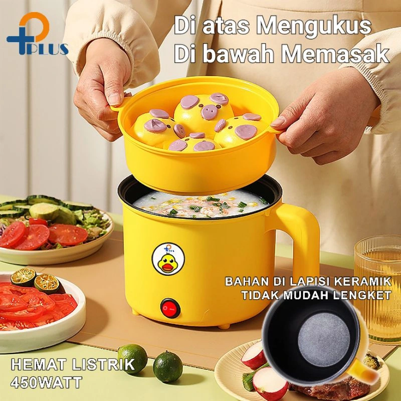 [ PPLUS ] Panci Listrik Serbaguna Hemat Listrik 450 Wat Anti Lengket /  Elektrik Cooker Multifungsi Panci Kukus Elektrik /Rice cooker 450W Bisa Pakai Di Kos / Teko listrik / Panci Bebek Elektrik Lapisan  Anti Lengket