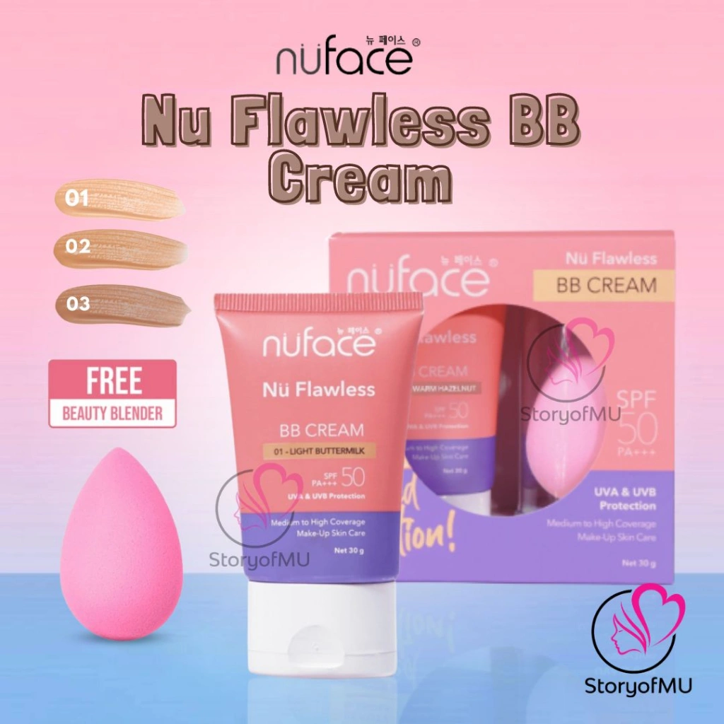 NUFACE Nu Flawless BB Cream SPF50+++ 30gr Package Include Sponge -  Foundation Cream