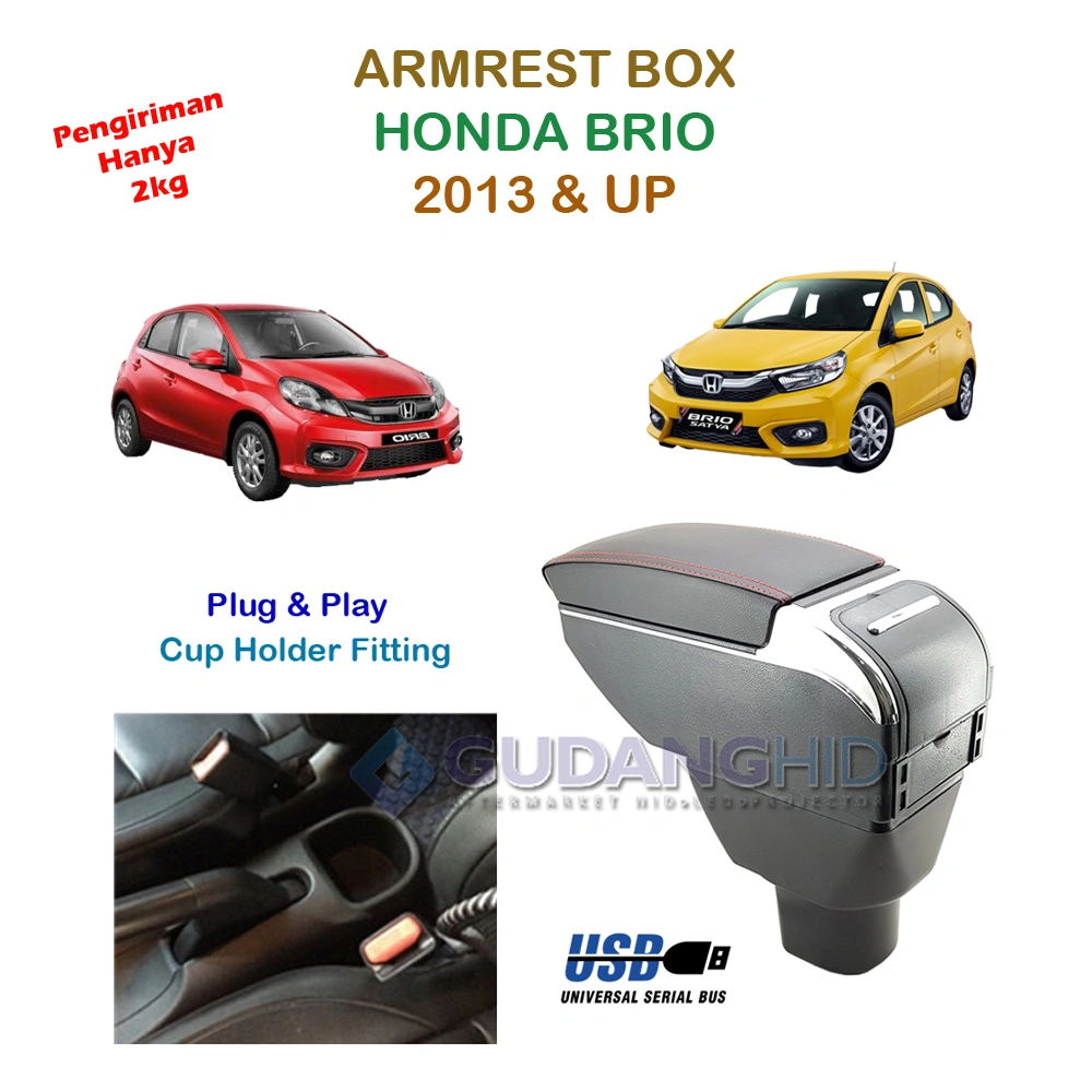 Armrest Mobil Khusus Honda Brio Mobilio BRV 7 USB Port Charger + LED