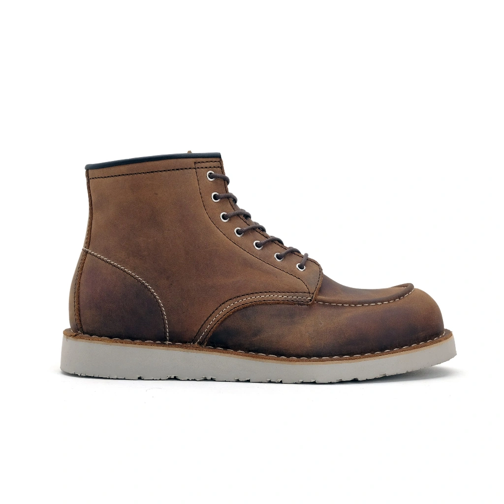 Lennox Aztec Tan - Sepatu Kulit Moc Toe Boots Rugged Style Crazy Horse