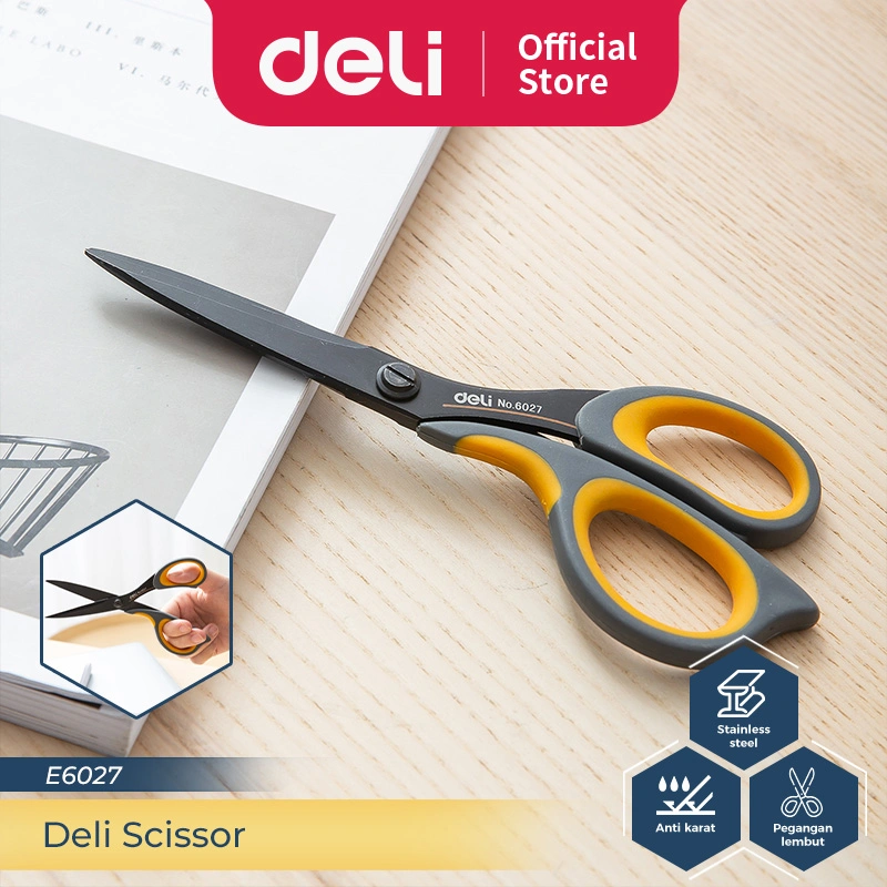 Deli Scissor / Gunting Berlapis Teflon Besar/Kecil Anti Karat Desain Ergonomis E6027 E77757