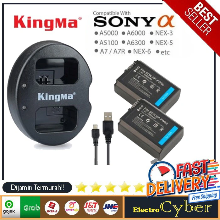 KingMa Charger+Dual Battery NP-FW50 for Sony A6000 A5000 A7II