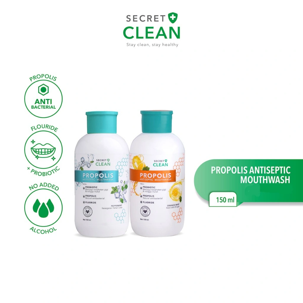 Secret Clean Propolis Antiseptic Mouthwash 150ml Nafas Segar & Menghilangkan Bau Mulut