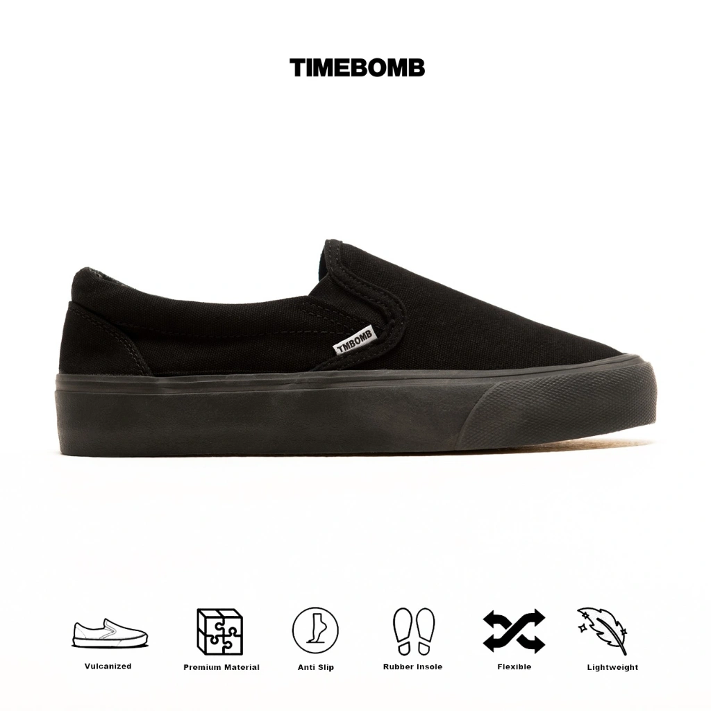 SEPATU TIMEBOMB VULCANIZED | SLIP ON FULL BLACK