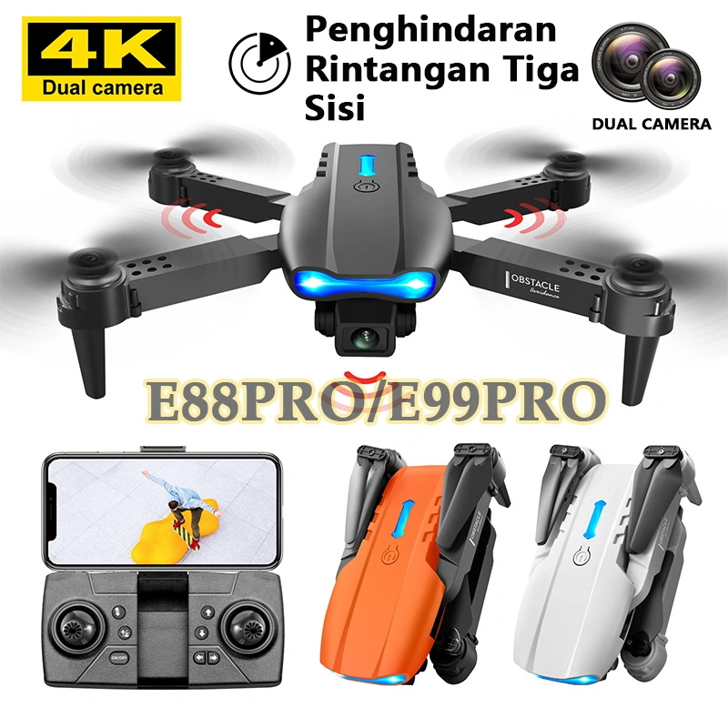 Smart Drone E88 Pro/E99 Pro 4k HD Dual Camera Shoot Original Indoor Outdoor Drone Murah Mini Dengan Kamera HD Drone WiFi FPV Dual Kamera Drone 4K Kamera HD Posisi Visual Drone Pro Shoot Murah Asil Baru