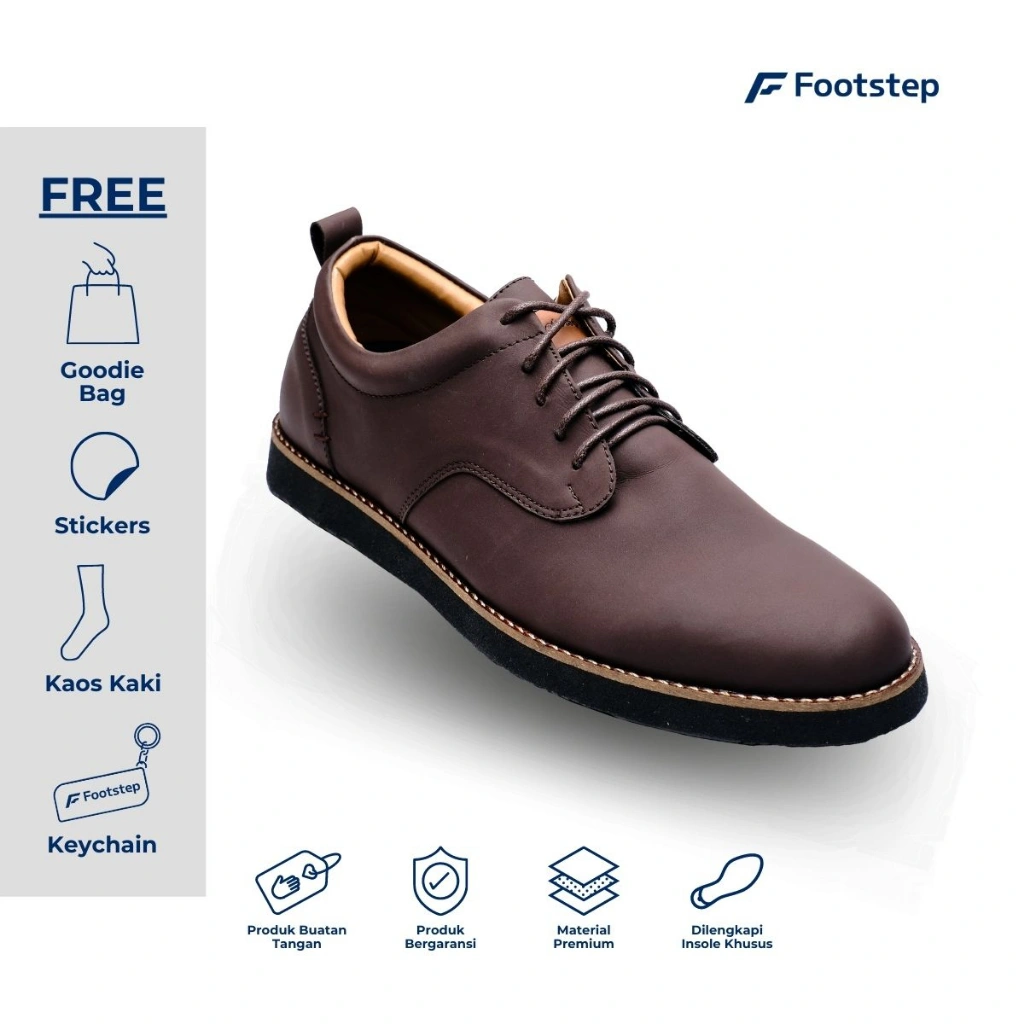 Sepatu Casual Pria Derby Footstep Footwear Alaska Darkbrown