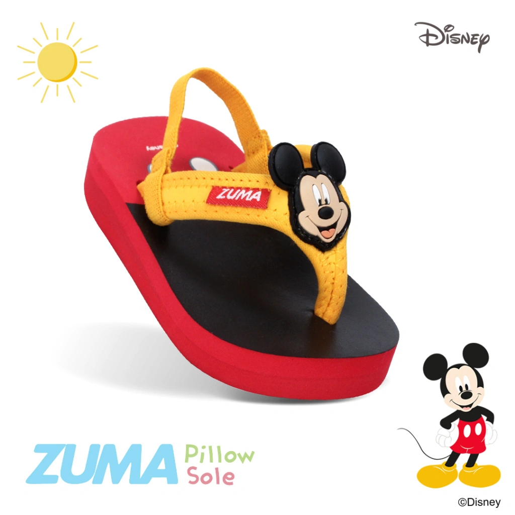 Mickey Zuma Baby Black Red, Sandal Jepit Bayi Karet Tali Belakang, Hitam Merah
