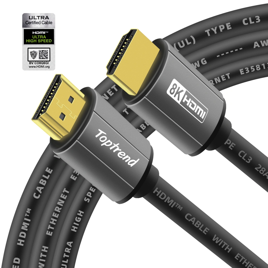 Toptrend 4K 8K HDMI Cable 1M 2M 3M 4M CL3 Rated 18Gpbs High Speed HDMI 2.0 2.1 Cable Supports 1080p, 3D, 2160p, 4K 60Hz UHD, HDR, 30AWG HDMI Cord, Compatible with HDTV, Blue-ray Player, PS3, PS4, PC