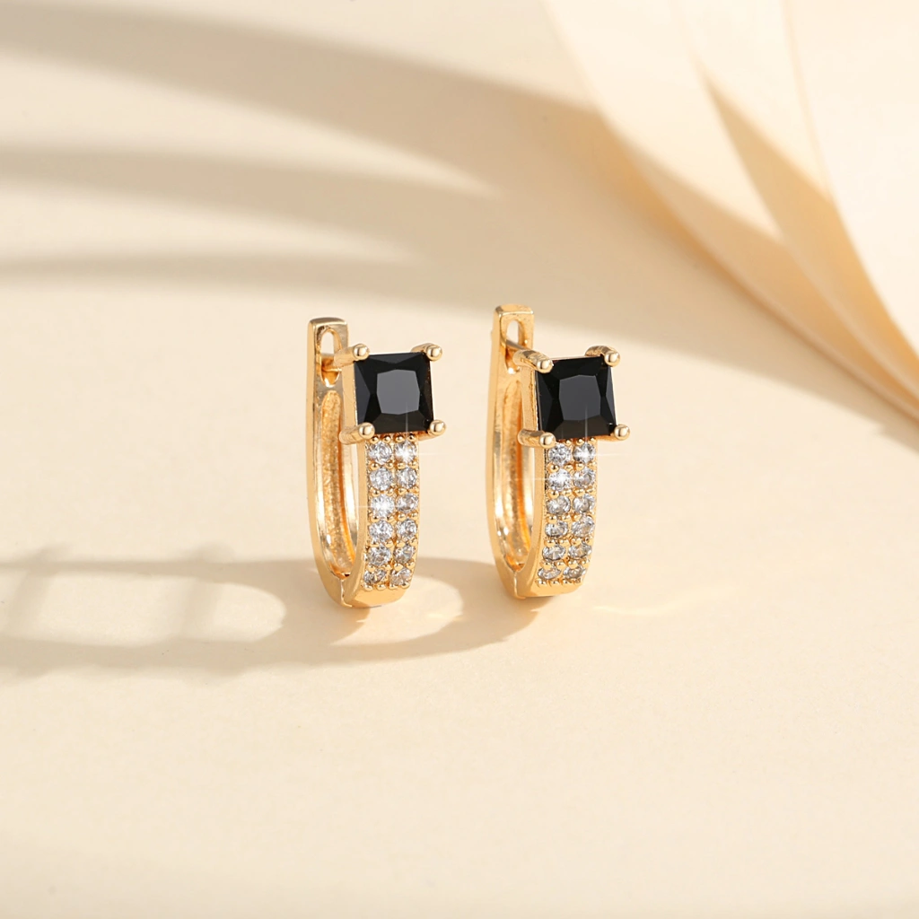 Lanme Jewelry Anting Hoop Lapis Emas Permata Zircon Perhiasan Anting Titanium Anti Karat Aksesoris Y195