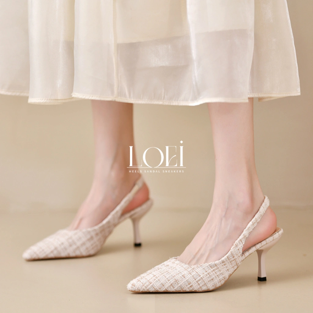 LOEI Kezia Tweed High Heels Wanita Sepatu Hak Tinggi Pesta 8283