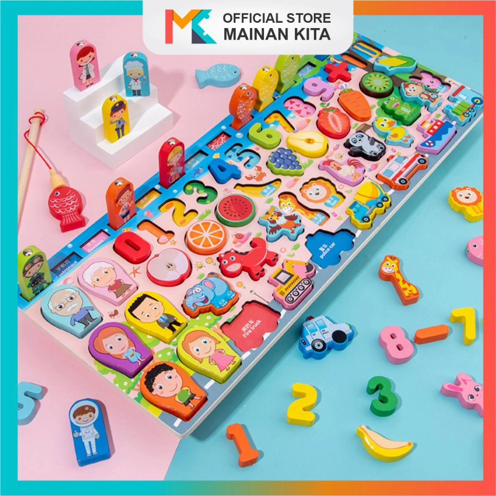 MK101 Puzzle Kayu Mainan Edukasi Huruf ABC dan Angka untuk Belajar Anak 7in1 Montessori Wooden Toys