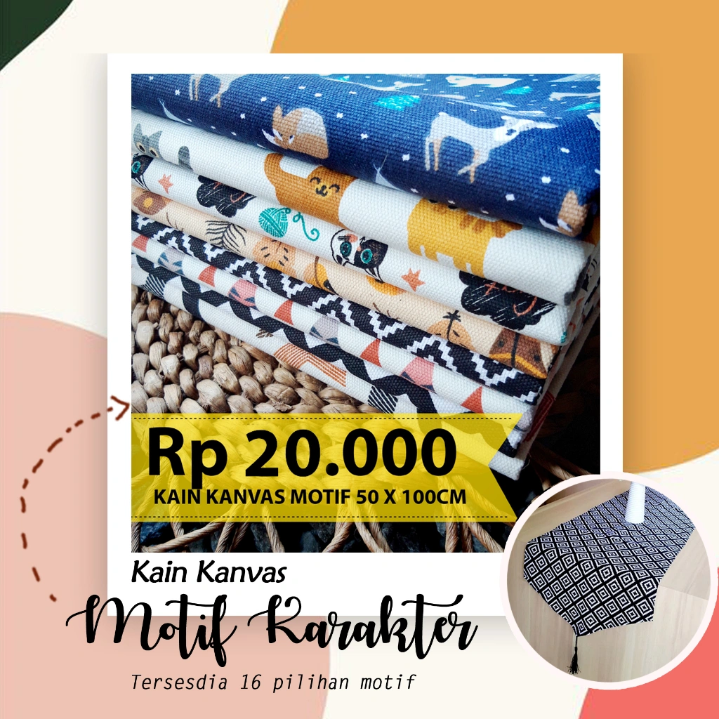 Kain Kanvas Katun Motif Size 100cm x 50cm Tebal 12oz Bermotif Karakter