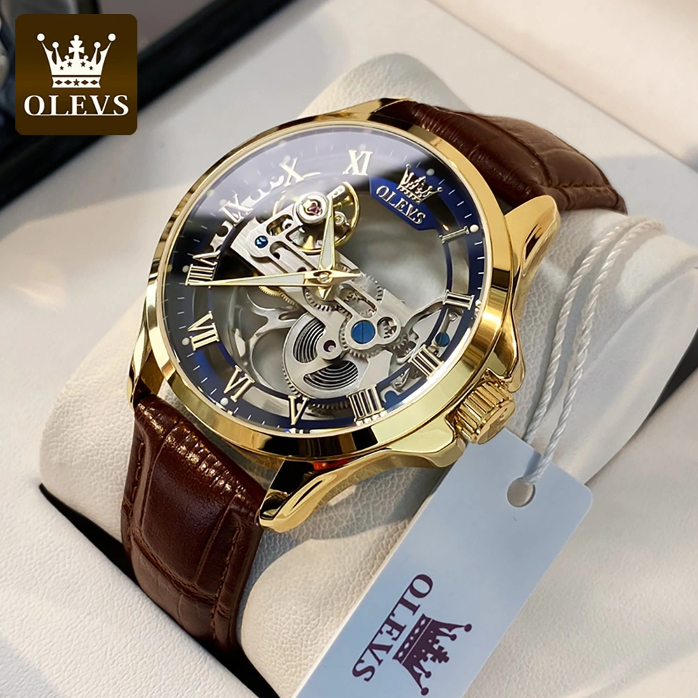 OLEVS Jam Tangan Pria Anti Air Original Automatic Mechanical Luminous Fashion Luxury Kulit Tali Asli Men Watch Model 6661