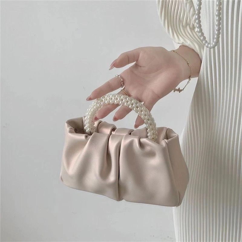 Tas Selempang Wanita Pearlescent Mutiara Lipat Cloud Tas Tangan Messenger Satu Bahu Tas Mini
