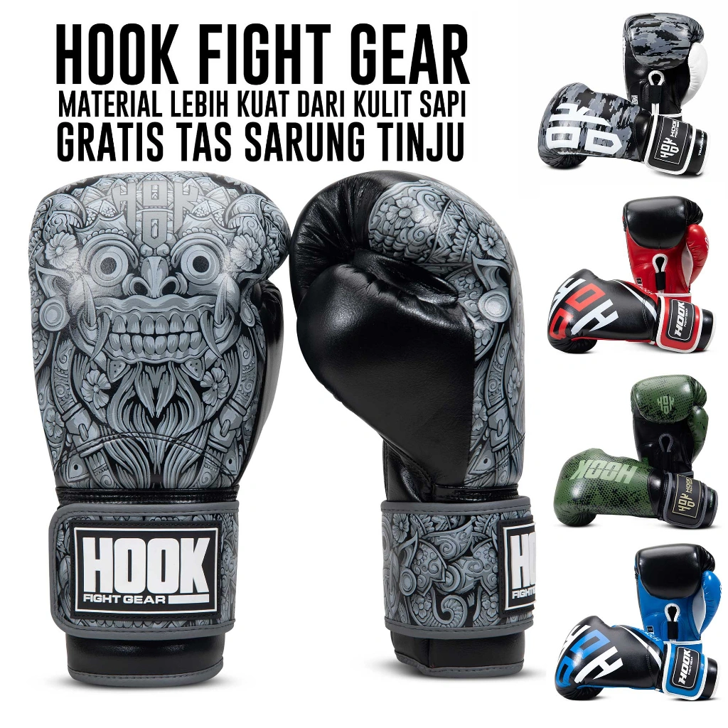 BOXING GLOVES HOOK FIGHT GEAR MERAH, SARUNG TINJU HOOK, SARUNG MUAY THAI HOOK, GLOVE MUAY THAI HOOK