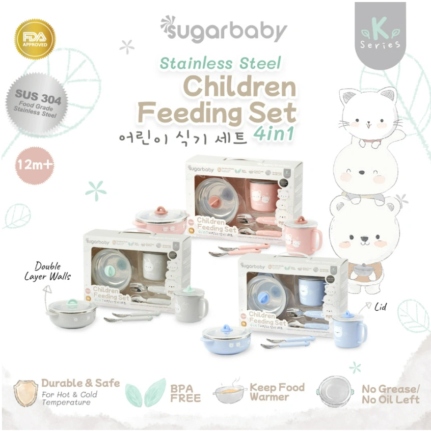Sugar Baby Stainless Steel Children Feeding Set 4in1/ Set Alat Makan Bayi / Perlengkapan MPASI Bayi CBKS