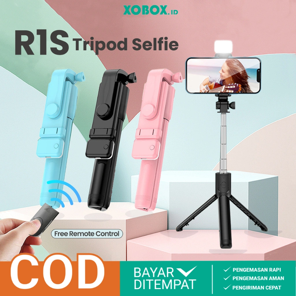 Tongsis Tripod R1S Lampu Bluetooth - Pas Foto dan Video Lebih Stabil AH086