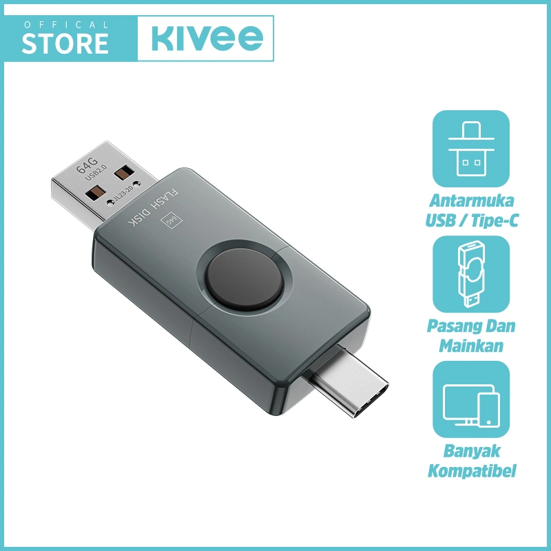 (HOT) KIVEE Flashdisk OTG Type C USB 2 in 1 Dual-port 256G/128G/64GB/32GB High-Speed Reading