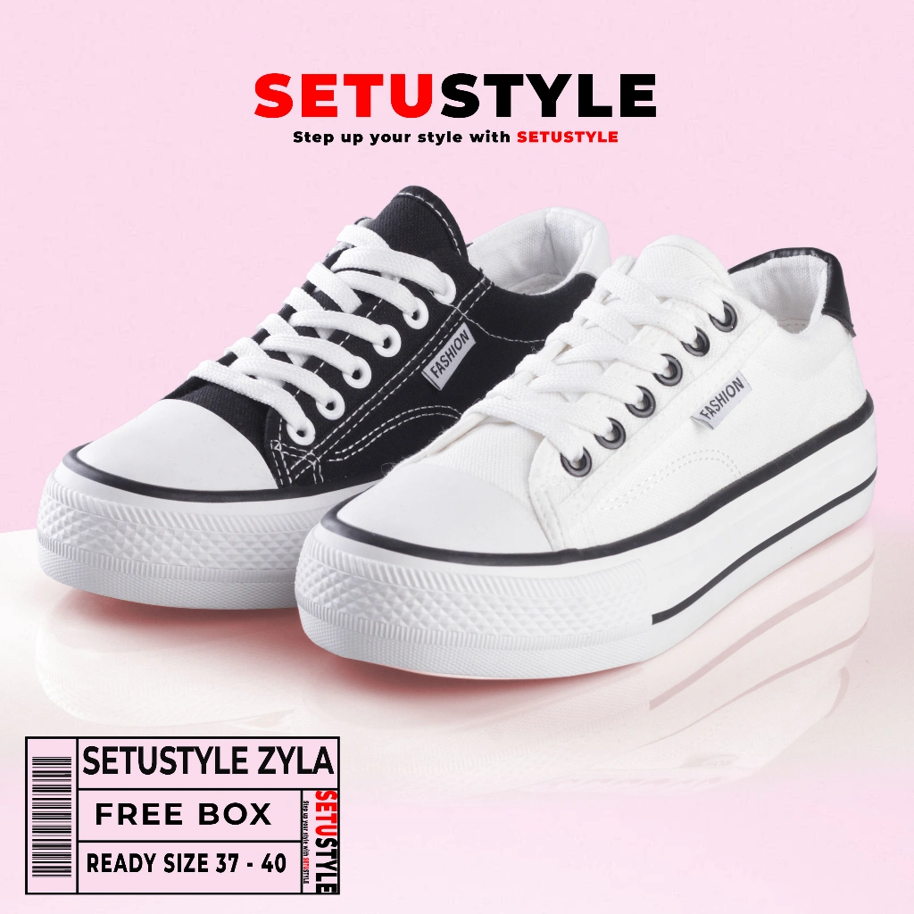 SETU Style Zyla Sepatu Wanita Sneakers Sekolah Kanvas Tebal Kekinian