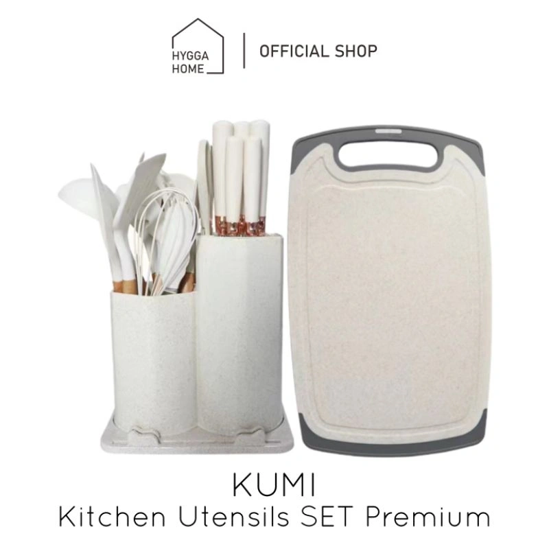 Hygga Home SET Silikon Sutil Pencapit Spatula Kuas Sendok Gagang Kayu/Silicone Kitchen Utensils SET