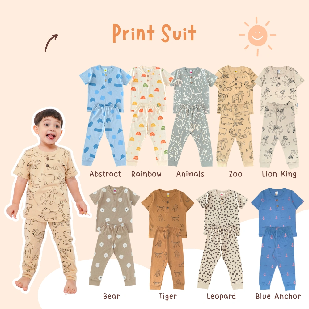 Yobebee Print Suit Setelan Baju Tidur Bayi dan Anak Usia 2 3 4 6 8 Tahun One Set Piyama Kids Kaos Motif Karakter Baju Harian Santai Anak