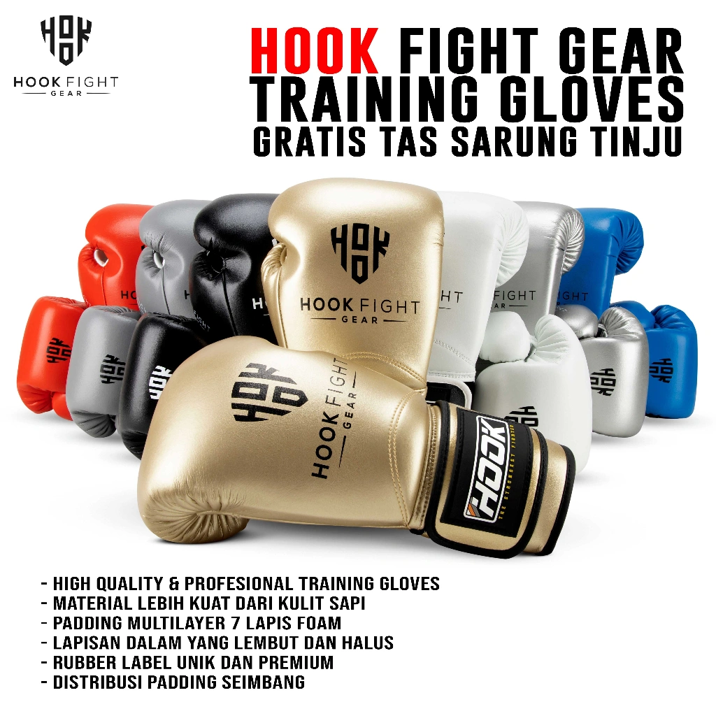 SARUNG TINJU HOOK FIGHT GEAR HITAM, SARUNG TINJU MUAY THAI HOOK, BOXING GLOVES HOOK, GLOVE MUAY THAI