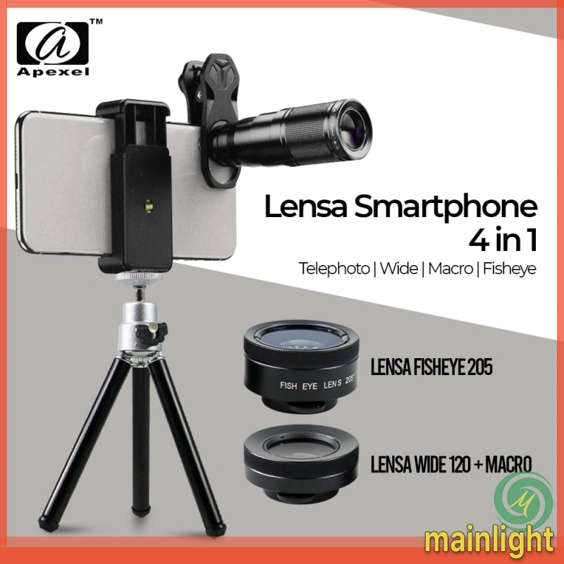APEXEL Telezoom Lensa Smartphone Plus Tripod Mini Wide Macro Fisheye APL