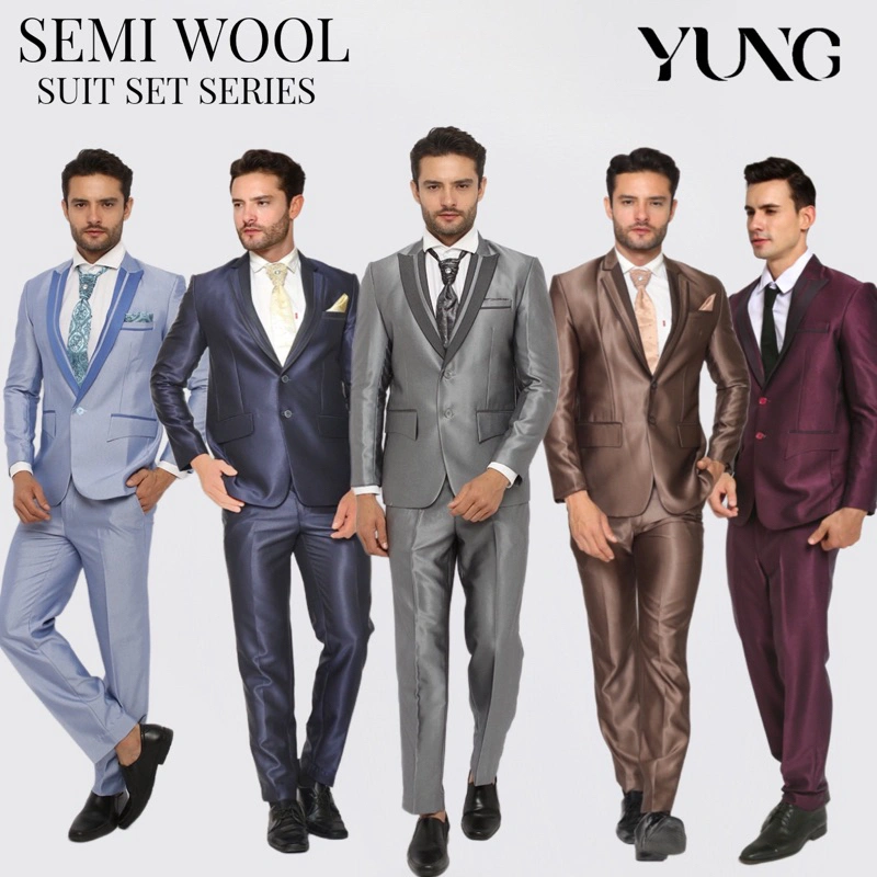 Setelan Jas Pria Pengantin Formal Semi Wool Glossy Wedding- YUNG
