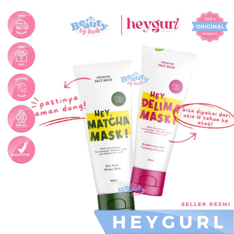 BEAUTYBY.NADS | HEYGURL MASK DELIMA MATCHA PREMIUM FACE MASK HEY MATCHA DELIMA MASK MASKER WAJAH CLAY MASK BY HEYGURL 50ML