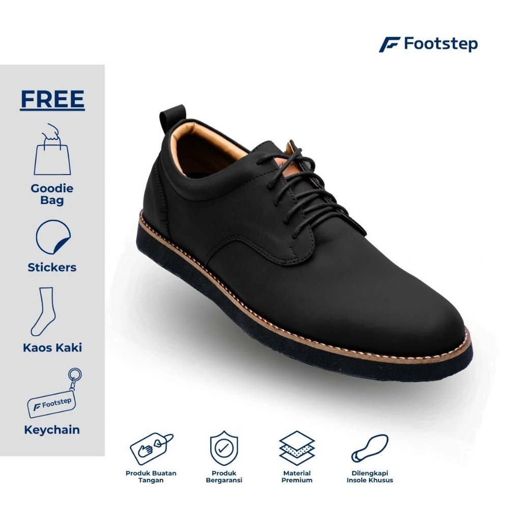 Sepatu Casual Pria Derby Footstep Footwear Alaska Black