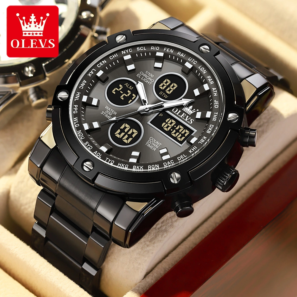 OLEVS Jam Tangan Pria Anti Air Original Multifungsi Luminous Kalender Alarm Analog Cowok Fashion Hitam Men Watch Cod Model 1106