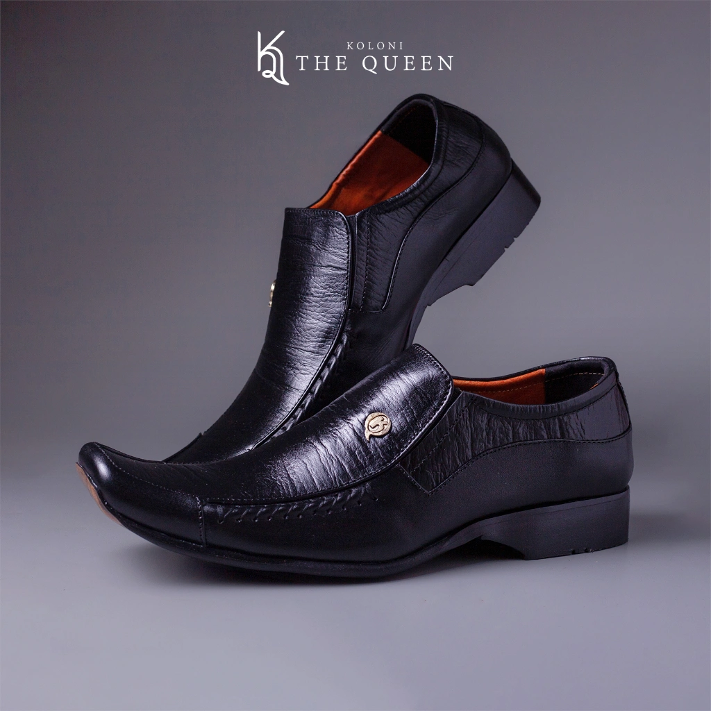 KQ Indonesia Sepatu Pantopel Pria K-7043 Original Kulit Asli-Black