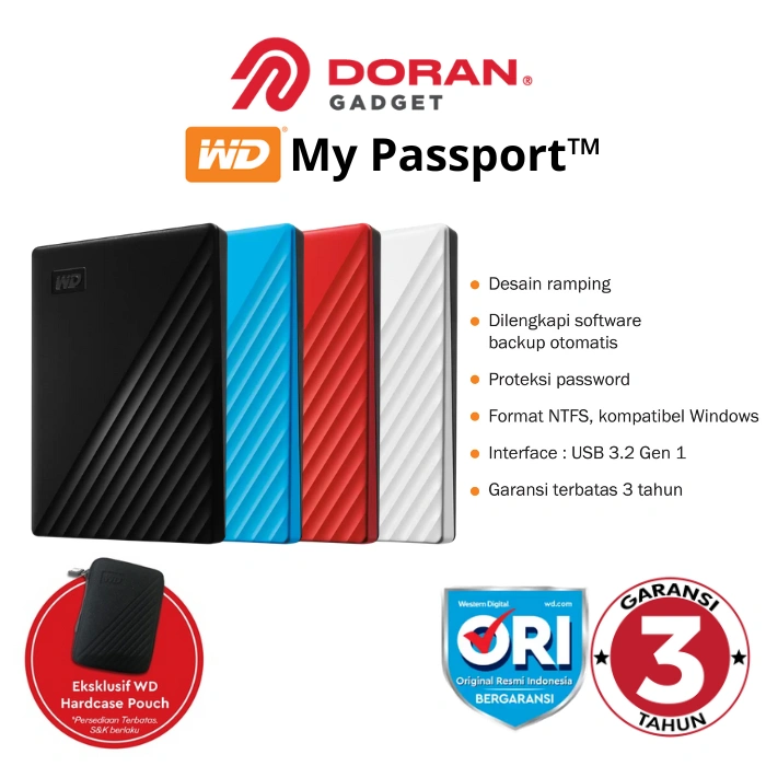 Harddisk Hardisk Hard Disk HDD External Eksternal Portable Portabel 1TB 2TB 4TB 5TB 6TB | 1 2 4 5 6 TB Tera WD My Passport - Garansi 3 Tahun