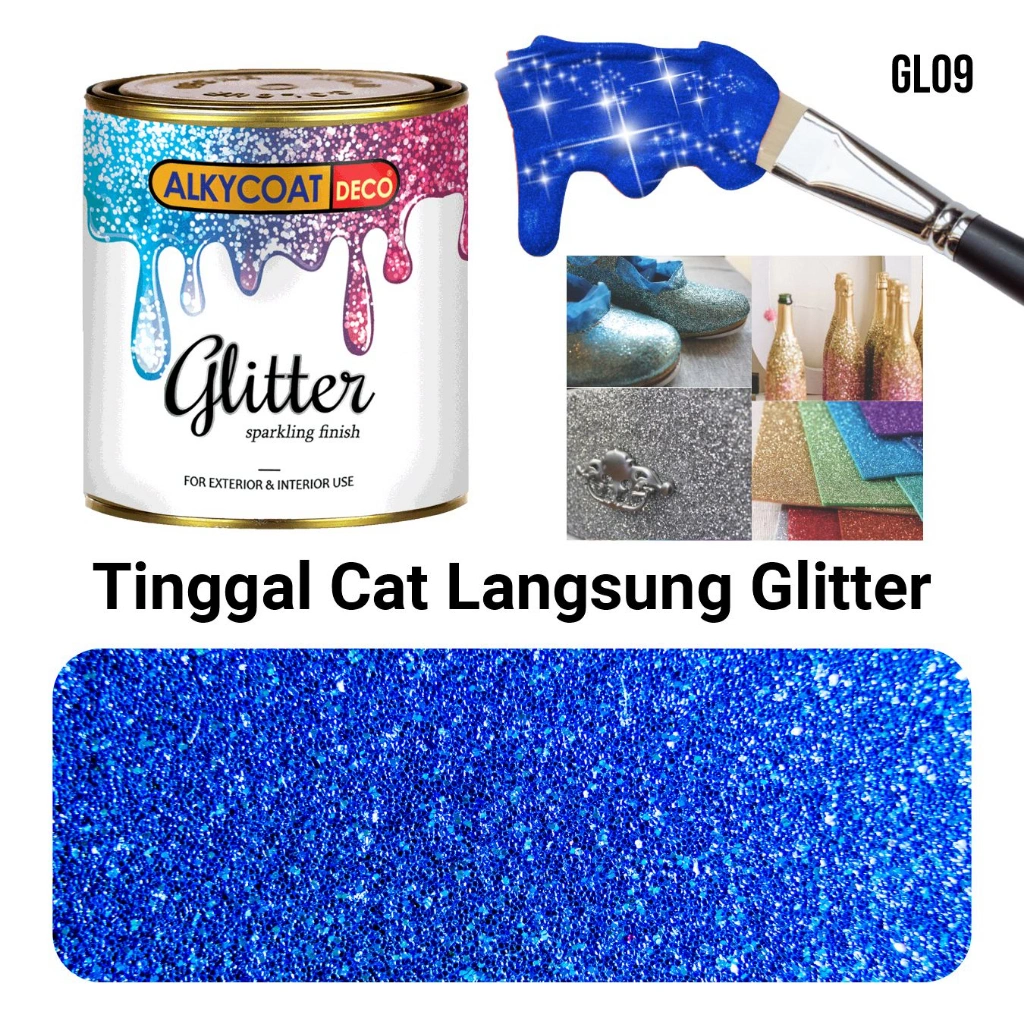 CAT GLITTER DEKORASI PREMIUM / Glitter Paint / Cat Lukis/ Cat Kerajinan/m/ Cat Dekorasi Rumah/ m/ Cat Gabus Alkycoat Deco Cat Glitter waterbased 800 Gr