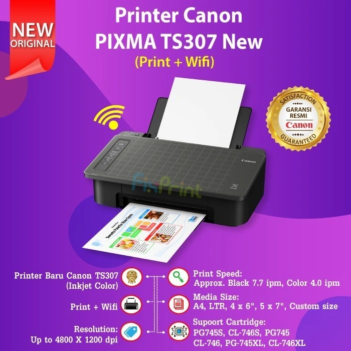 Printer Canon Pixma TS307 / TS 307 Print Smartphone Copy Wireless RESMI