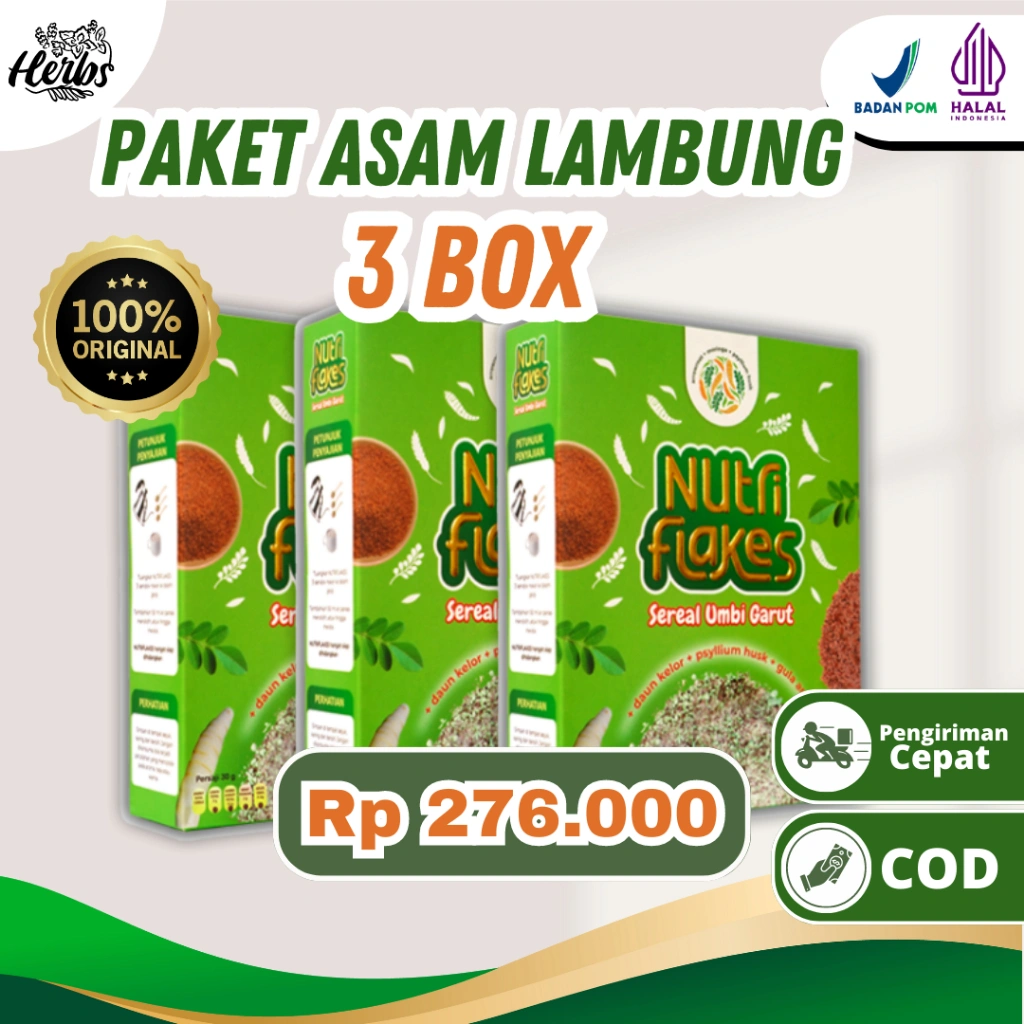 Nutriflakes Original Sereal Umbi Garut Asam Lambung Bantu Atasi Maag Gerd Asam Lambung 3 Box