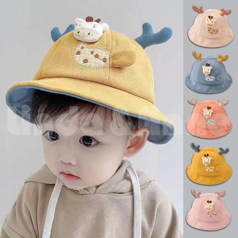 [COD] Topi Anak Bulat Bucket Hat Dengan Tali Aksen Tanduk Rusa Lucu - Babby Hat Unisex Fashion Trendy