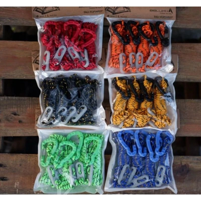 Tali Flysheet Tenda Tali Guyline Carabiner Isi 4 Set Diameter 3mm