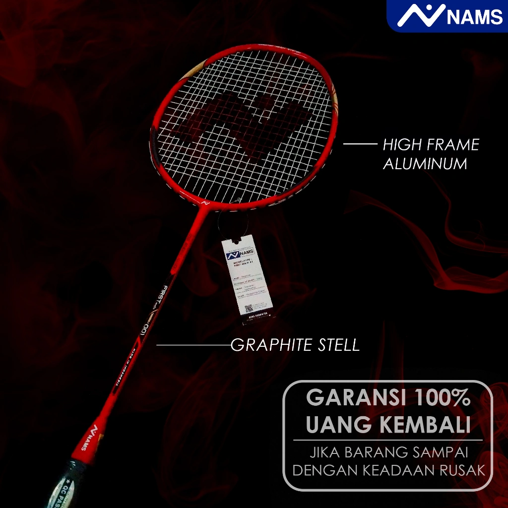 Nams Raket Badminton  21-24 Lbs Red Cherry / Senyawa / Sudah Termasuk Senar