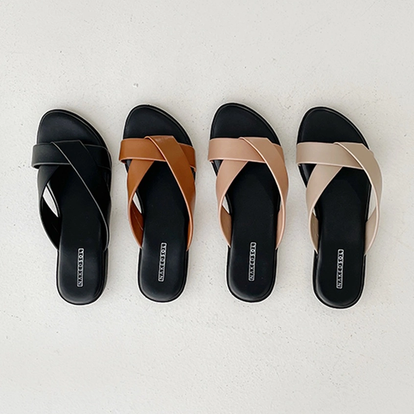 Nakedsol April Slides (Black, Nude, Latte, Tan) Sendal Flats Santai | Selop Teplek Wanita Slip On Casual